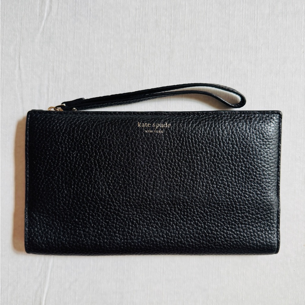 Kate Spade Black Leather Bi-Fold
Long Wallet Wristlet.